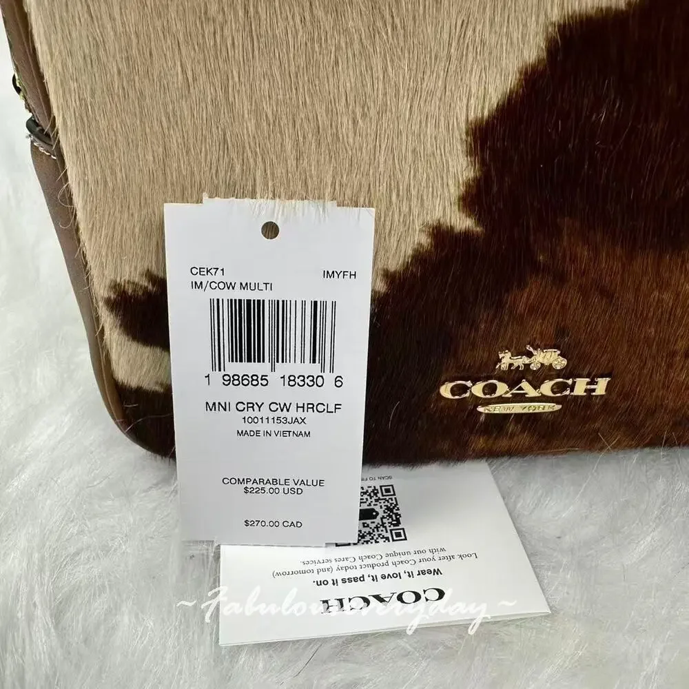 Coach Mini Carey Crossbody Bag Haircalf With Cow Print CEK71 Gold/Cow Multi NWT